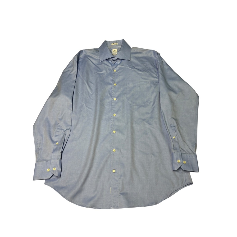 Peter Millar Nanoluxe Easycare Mens Dress Shirt 16.5 Long‎ Blue Cotton